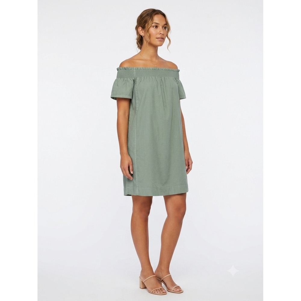 Euro Summer Smocked Off Shoulder Dress Sage Green Cotton NWT Vineyard Vines XS